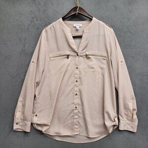 Calvin Klein Button Down Blouse Women's‎ Size Large Zippers Office Business